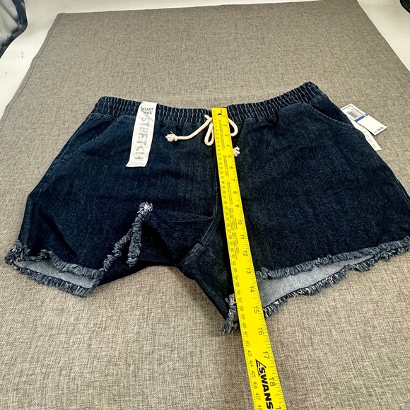 NEW! Tinseltown Booty Mini Shorts XL Fringe Blue Jean Drawstring Elastic waist - Picture 5 of 11